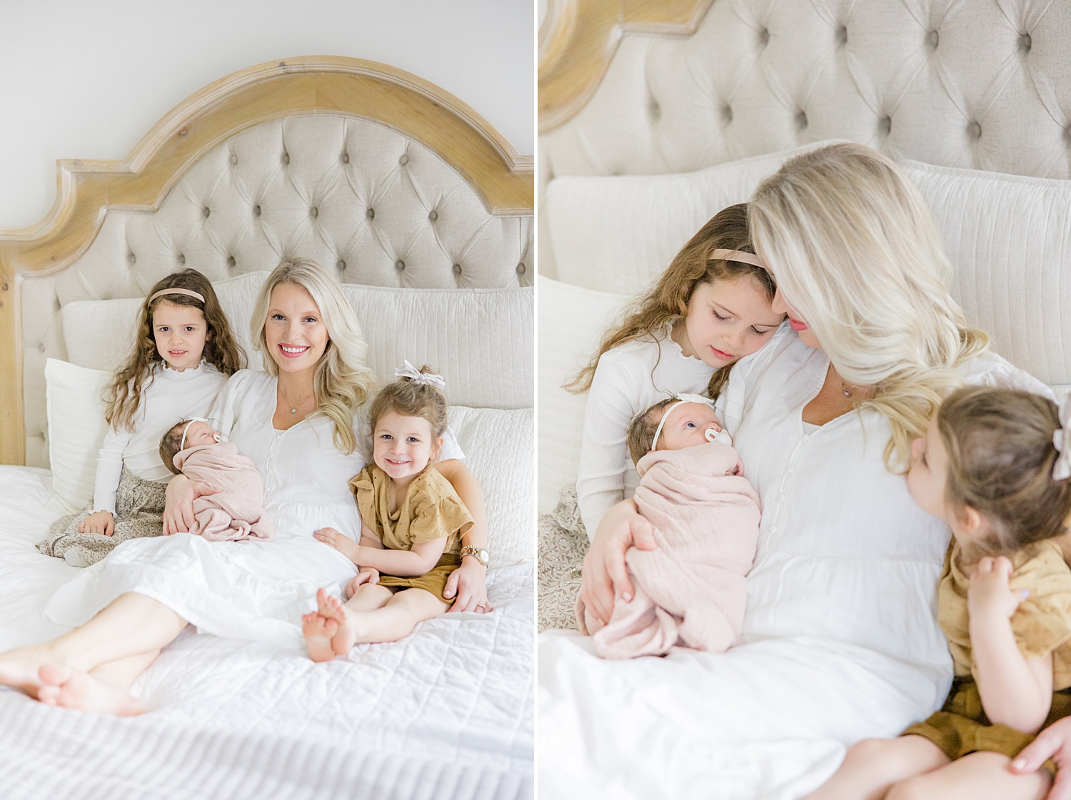 mom and three daughters during Birmingham At-home newborn family portraits