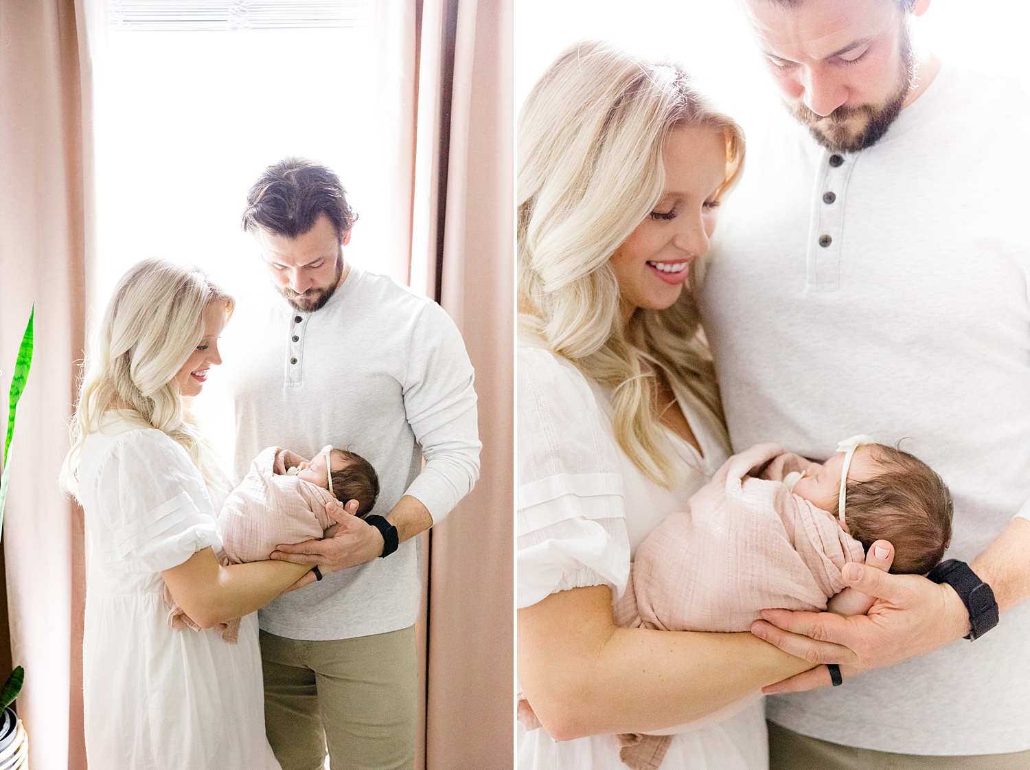 Birmingham, AL Newborn and Family Lifestyle Photographer captures parents holding newborn baby girl