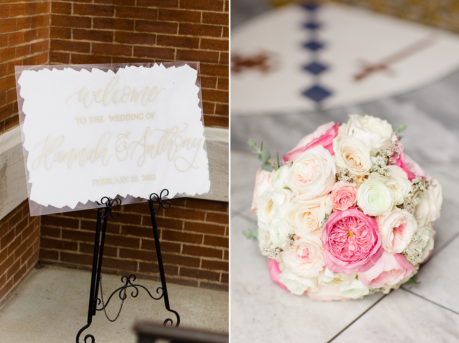 wedding ceremony sign and flowers at Cathedral of Saint Paul Wedding
