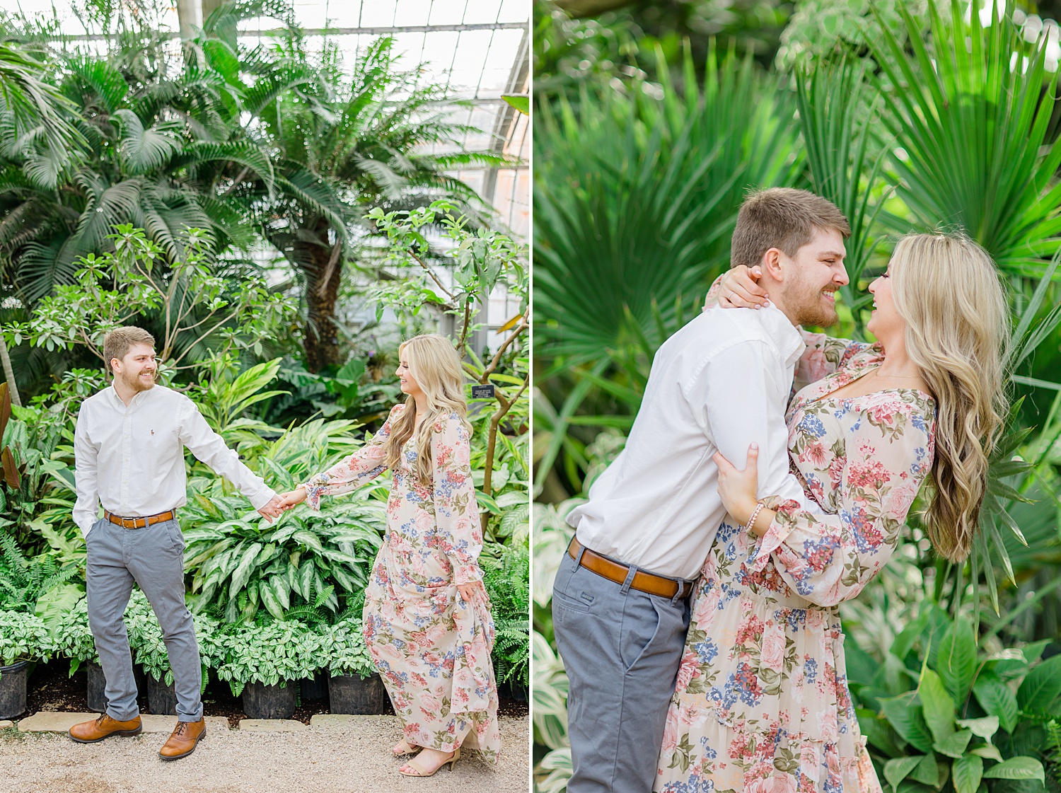 couple share candid moment in greenhouse