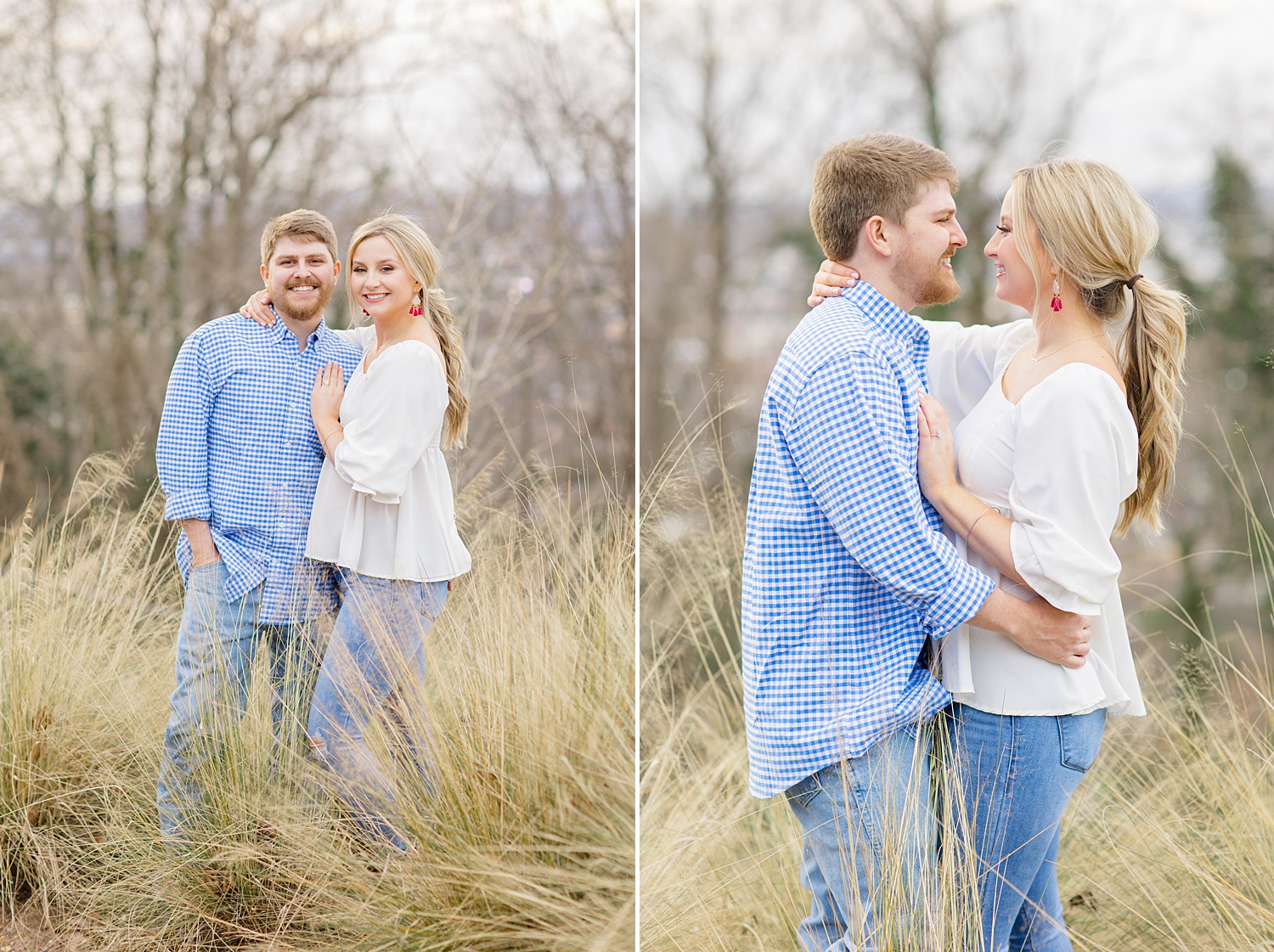 couple stand in field of tall grass