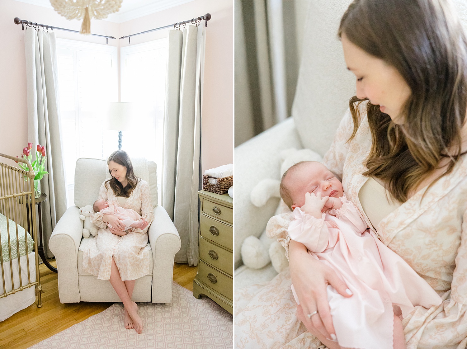 mom and newborn girl during In-Home Lifestyle Newborn Session