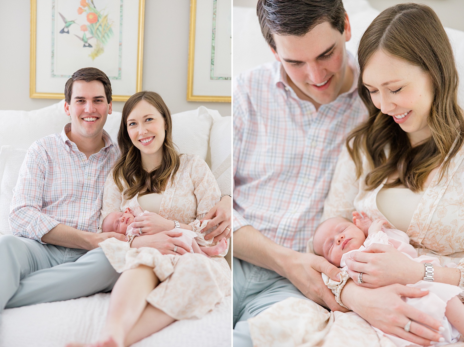 new family of three during In-Home Lifestyle Newborn + family Session