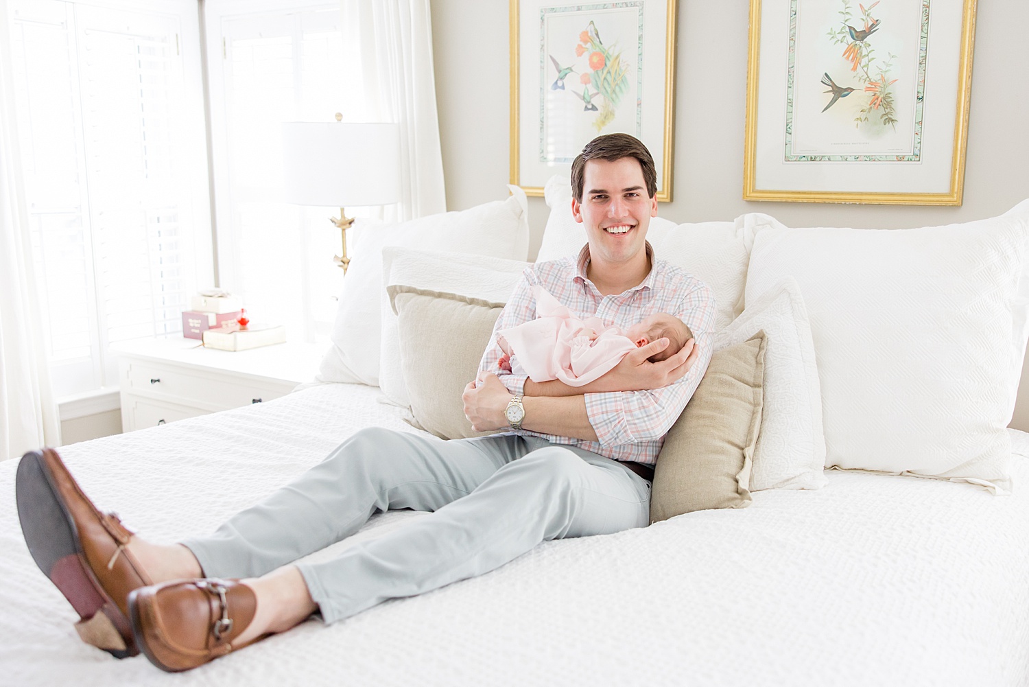 In-Home Lifestyle Newborn Session with dad and baby girl