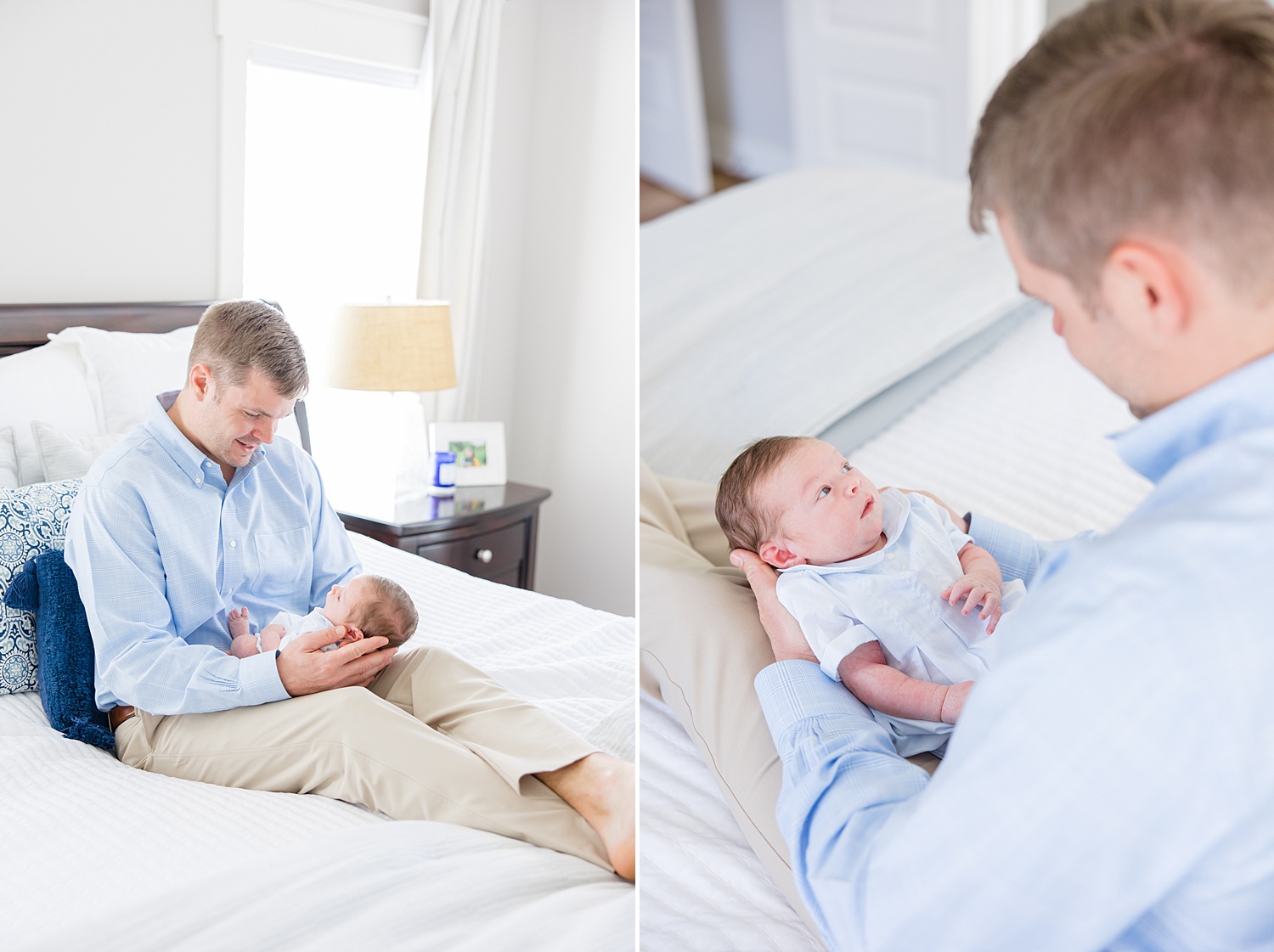 dad with newborn son during Birmingham In-Home Newborn + Family Session
