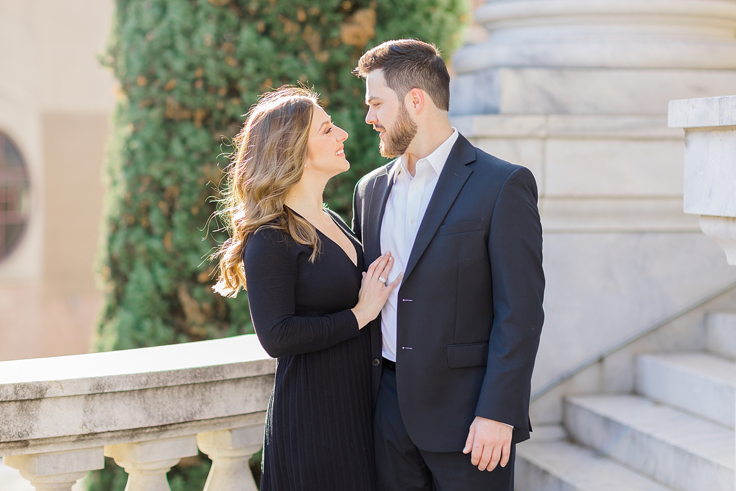 newly engaged couple during classic downtown portraits