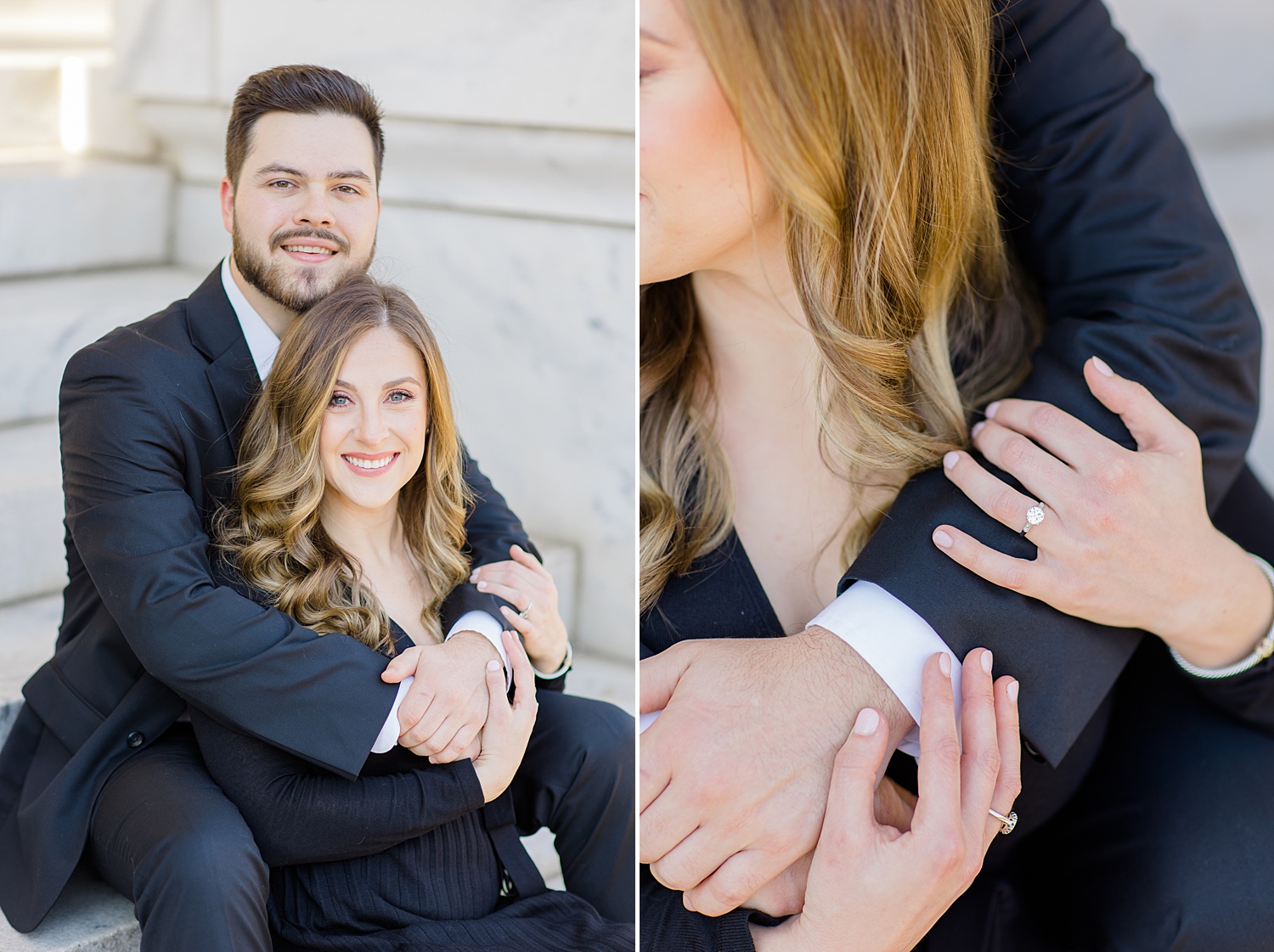 man wraps around arms around his fiance