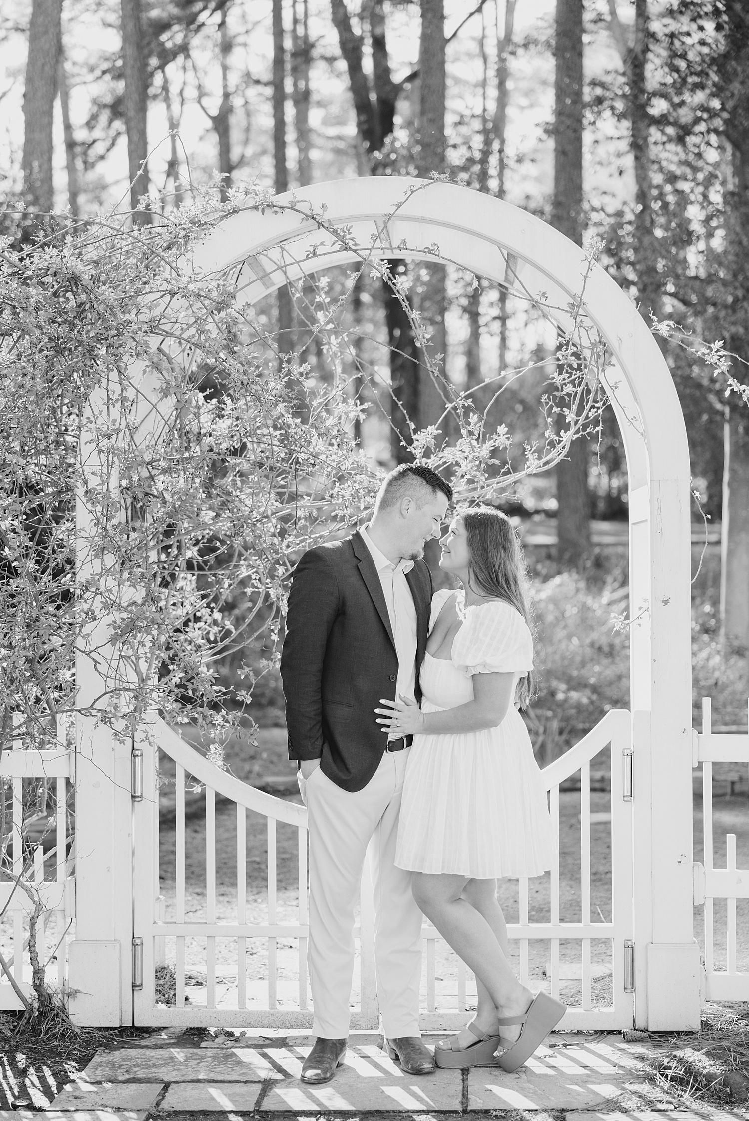 Birmingham Botanical Garden engagement photo in black and white