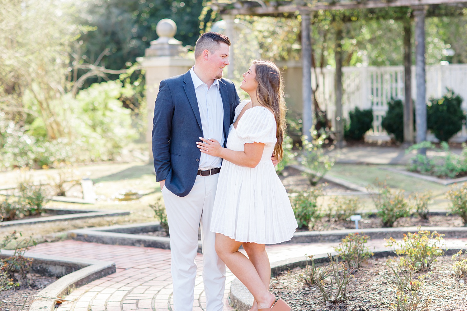 engaged couple at the Birmingham botanical Gardens in AL