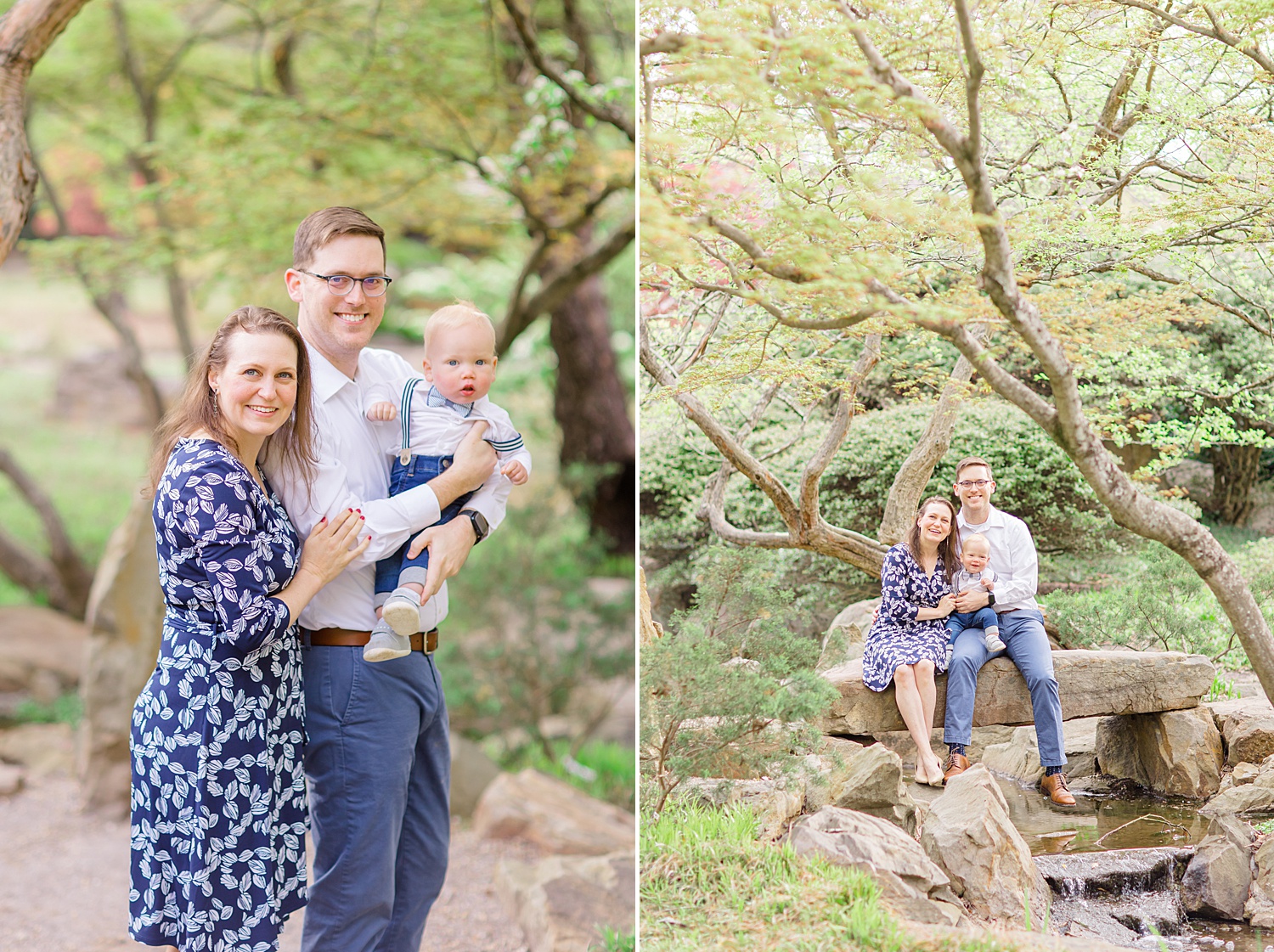 family of three during spring family portraits in Birmingham AL