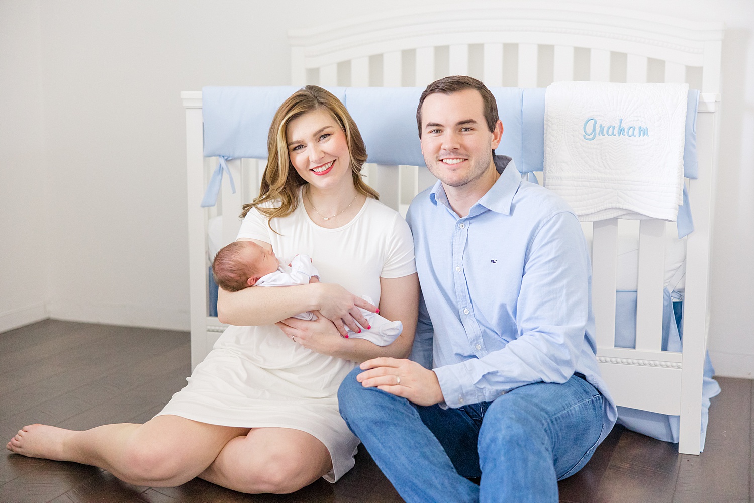 family of three during Birmingham In-Home Newborn Session