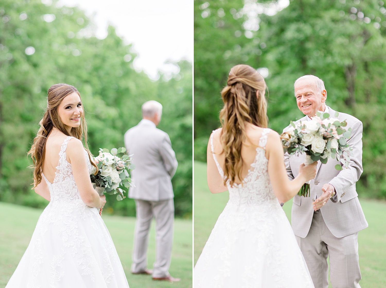 first look between the bride and her father at Weddings at Cabin Bluff