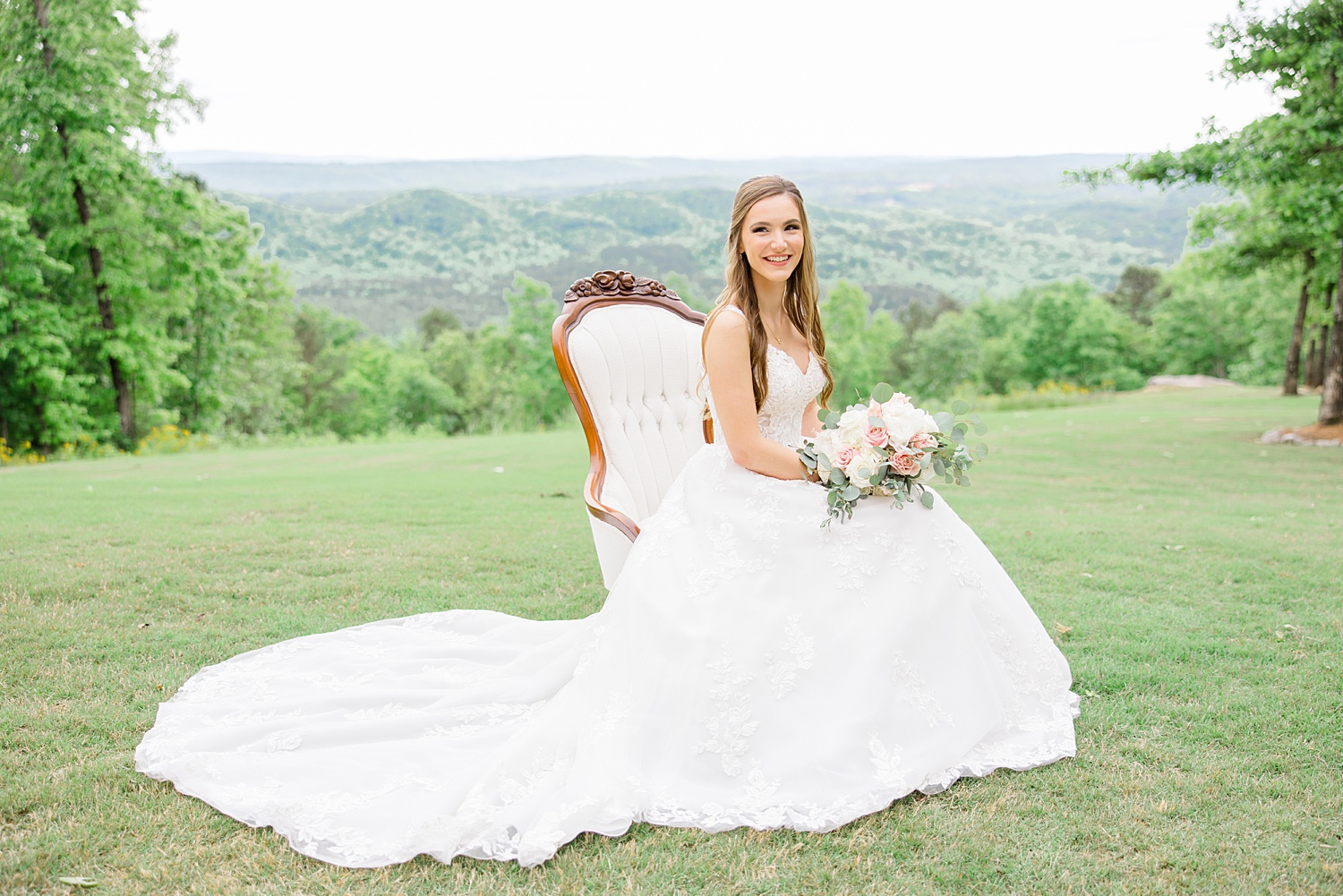 bride portraits sitting in chair 