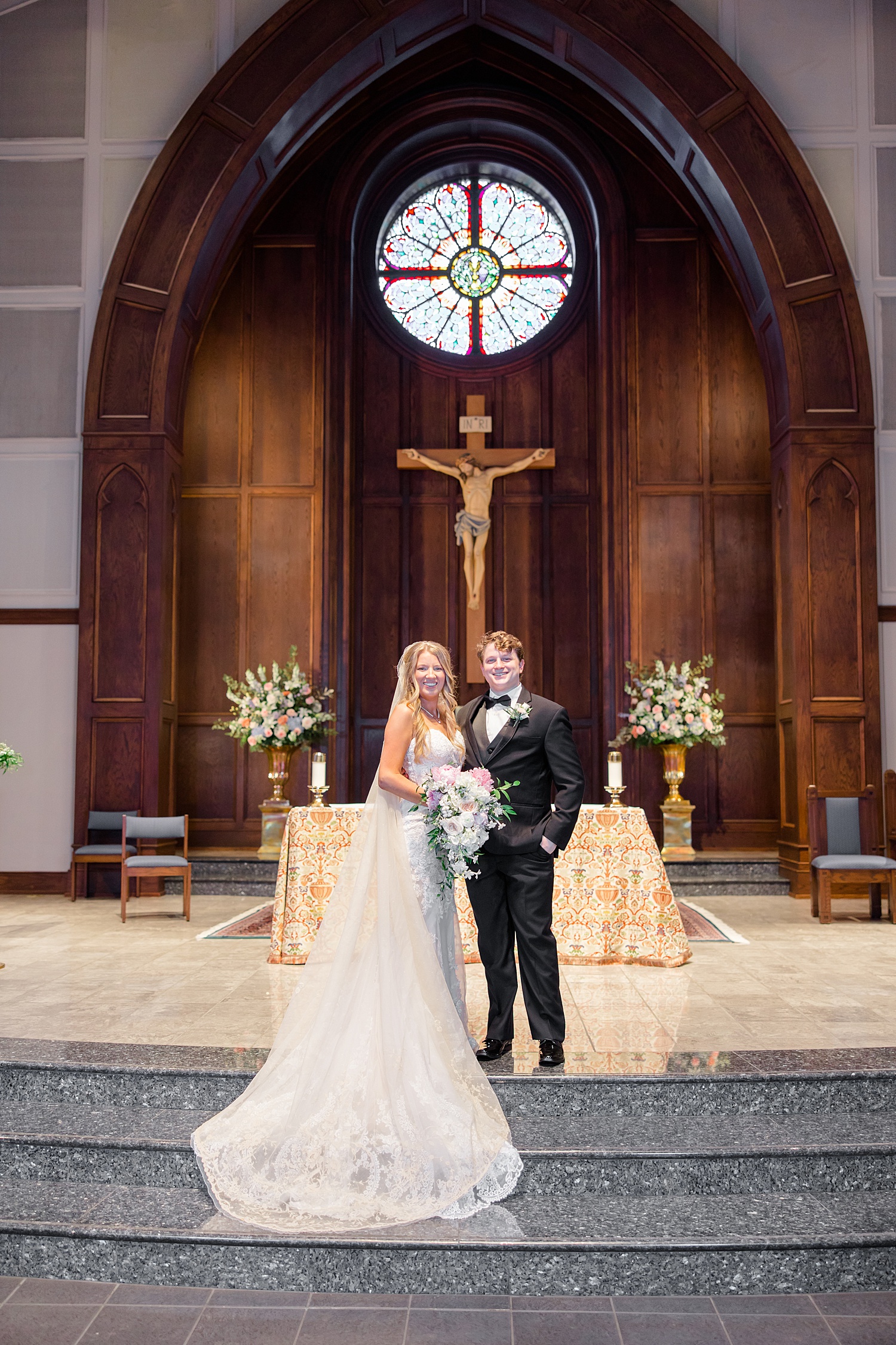 bride and groom inside church before wedding ceremony 