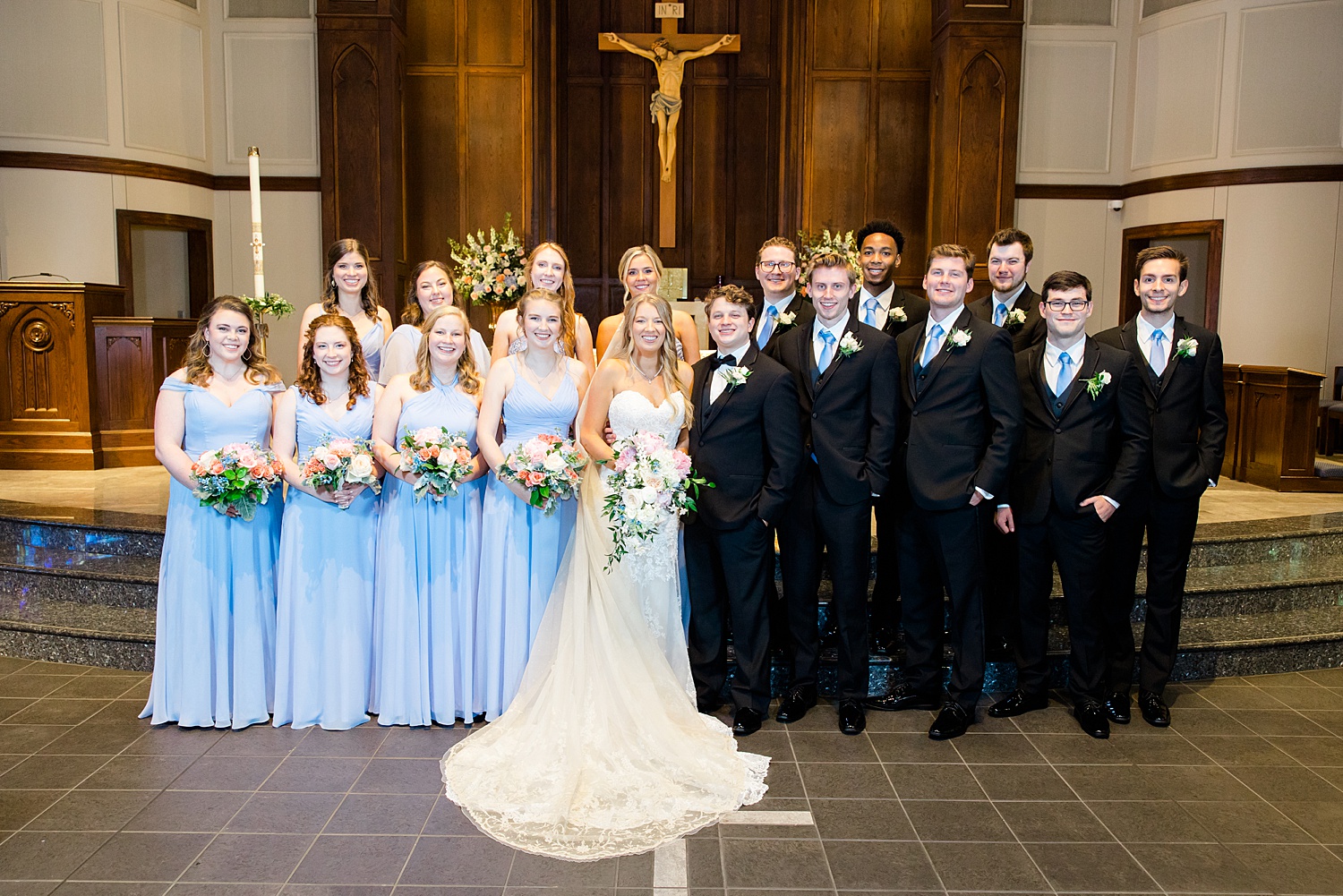 bridal party inside church before ceremony