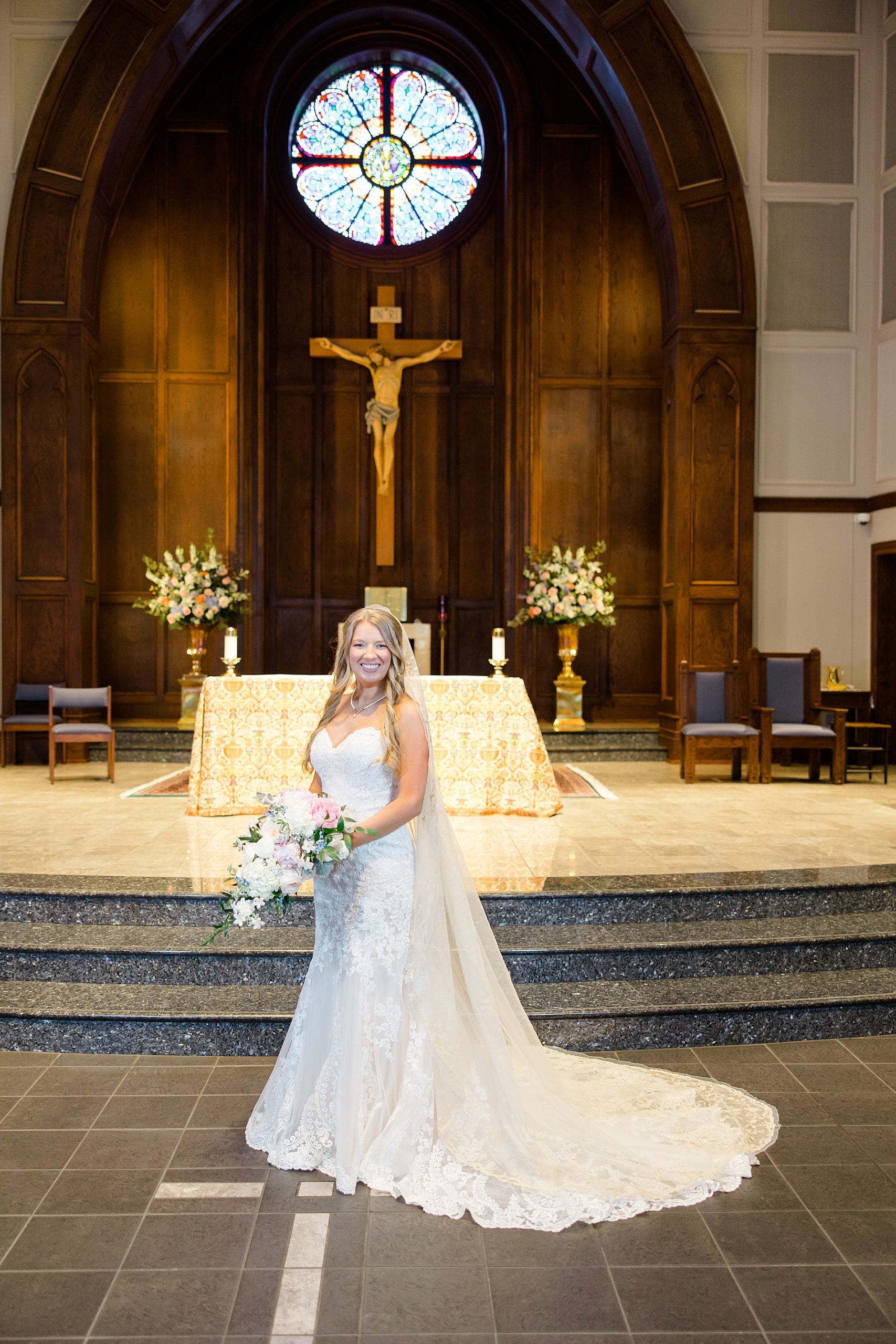 bride at front of church before wedding