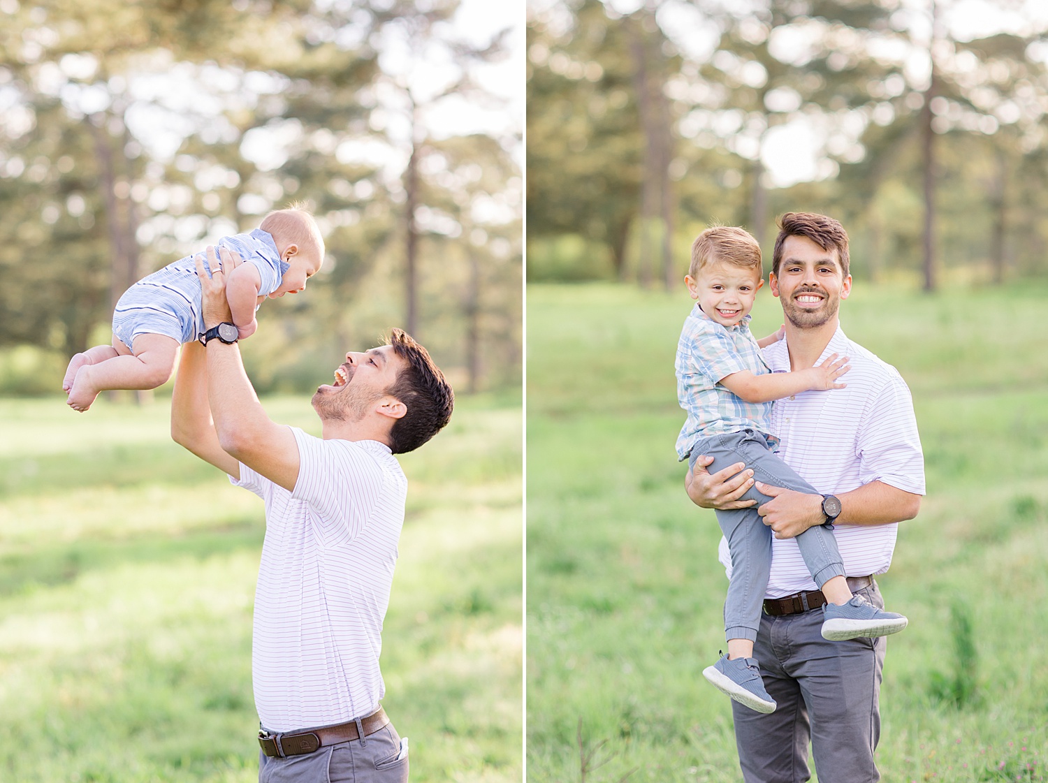 dad holds his son up in the air 