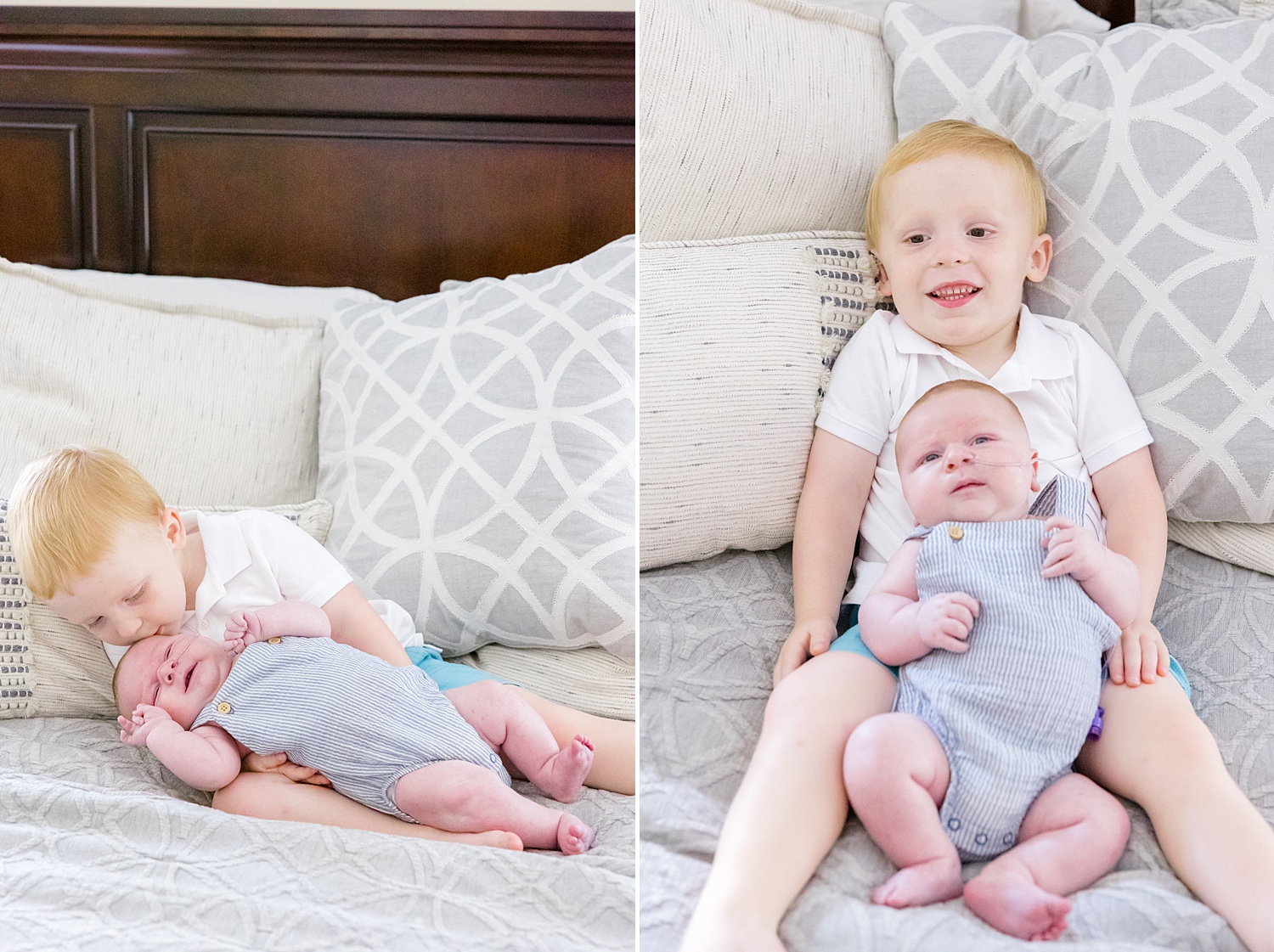 sweet moments of brothers captured during Intimate at-home Newborn + Family Session 