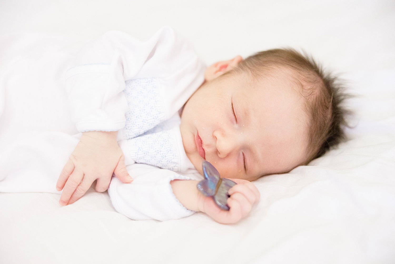 newborn portraits of baby boy holding butterfly