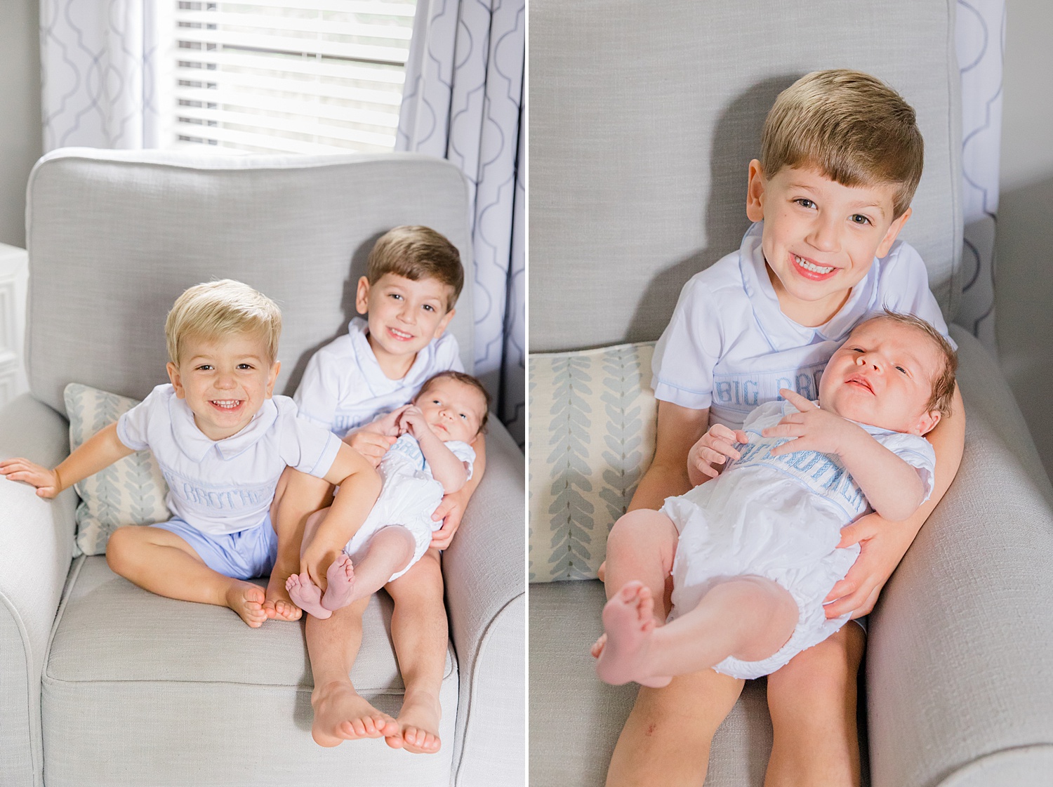 big brothers hold their newborn baby brother