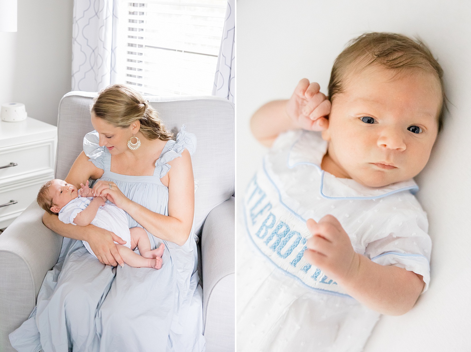 baby boy during Newborn and Family Milestone Portraits in Mountain Brook, Alabama family home