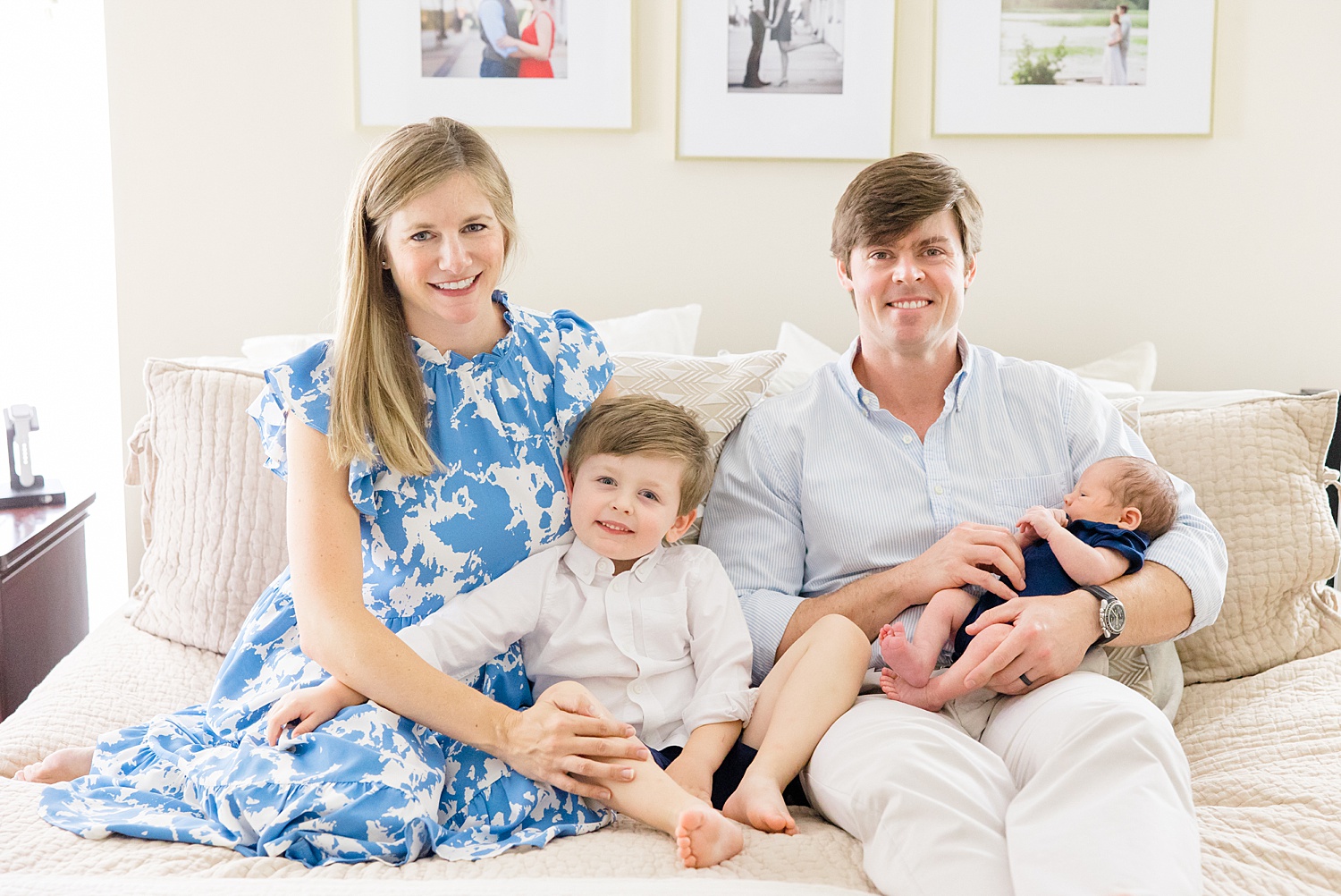 Family of four in home during newborn and family session