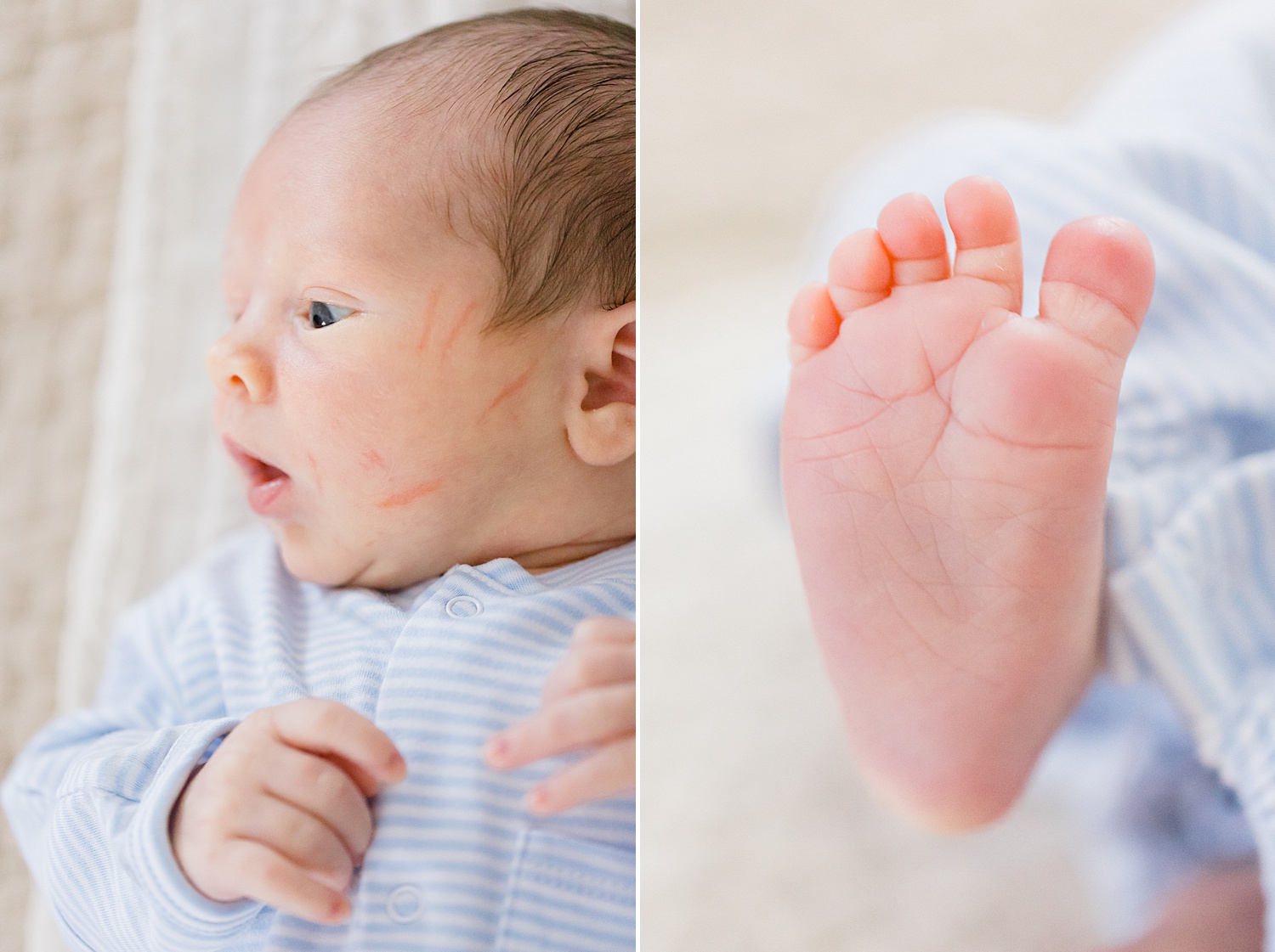 tiny details of newborn son 