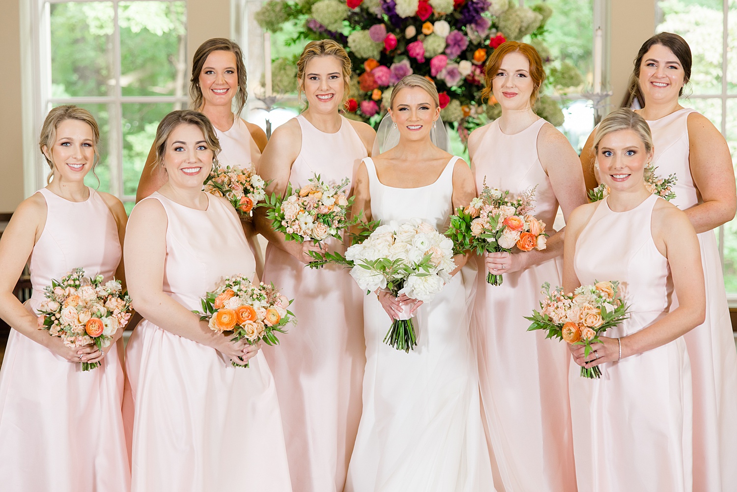 bride and bridesmaids at church before ceremony