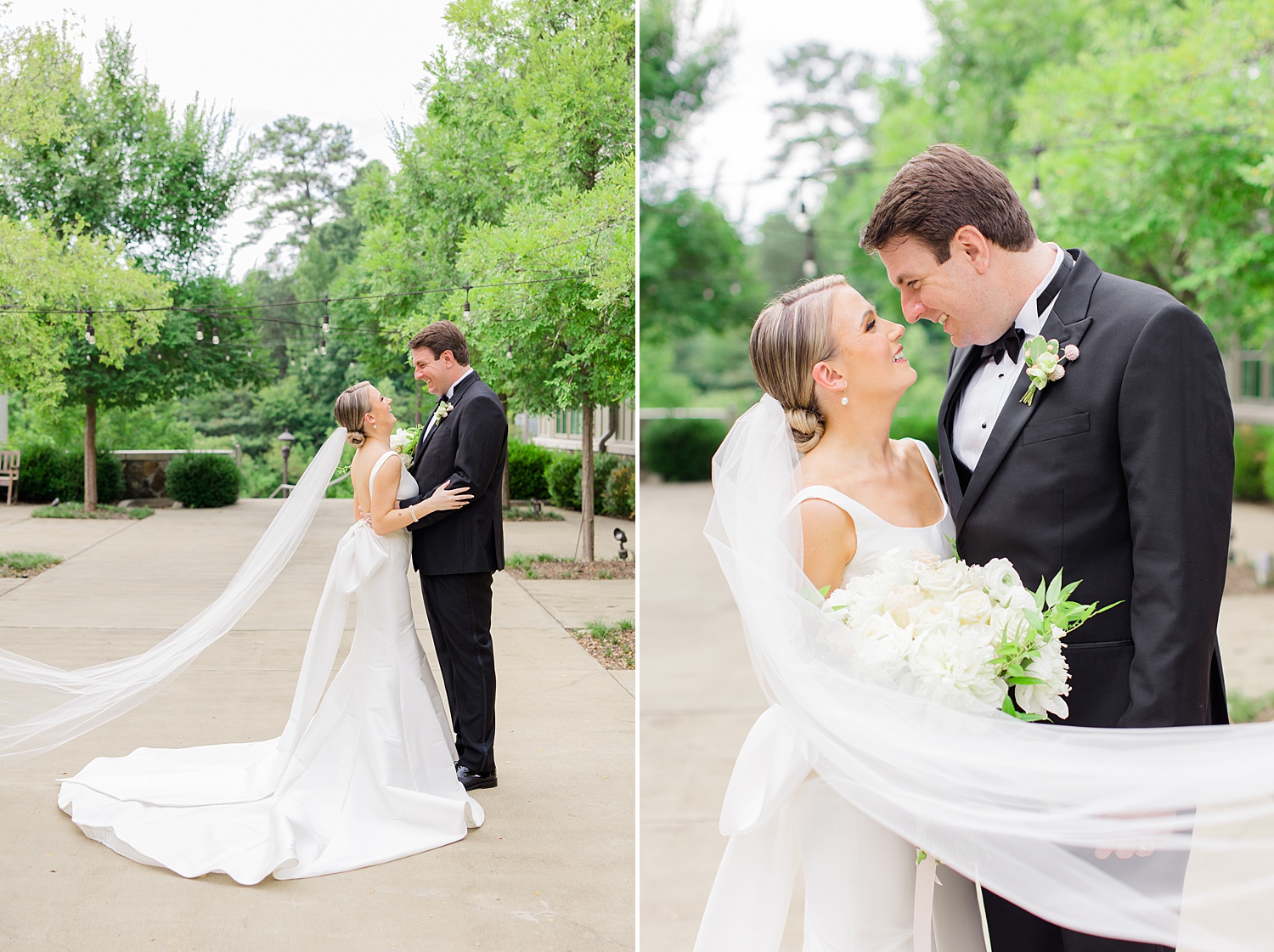 wedding portraits with veil floating in the background