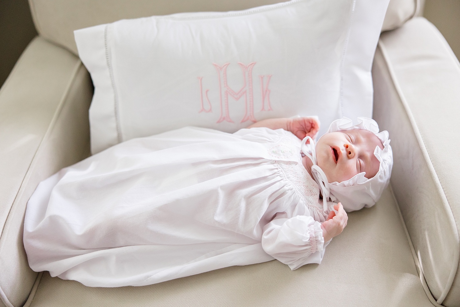 newborn girl take a nap during portrait session