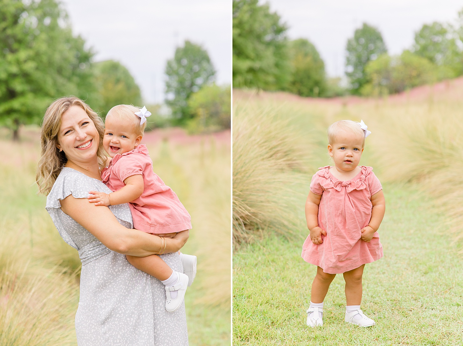 mom and toddler girl during maternity photos at Railroad park in Birmingham AL