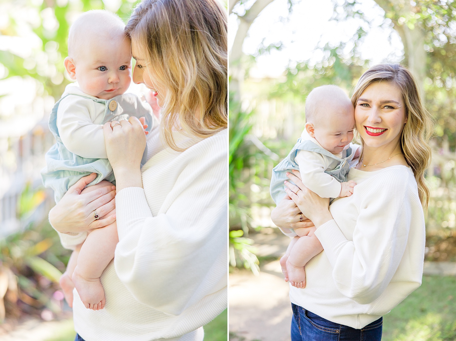 mom holds 6 month old son during birmingham milestone portraits 