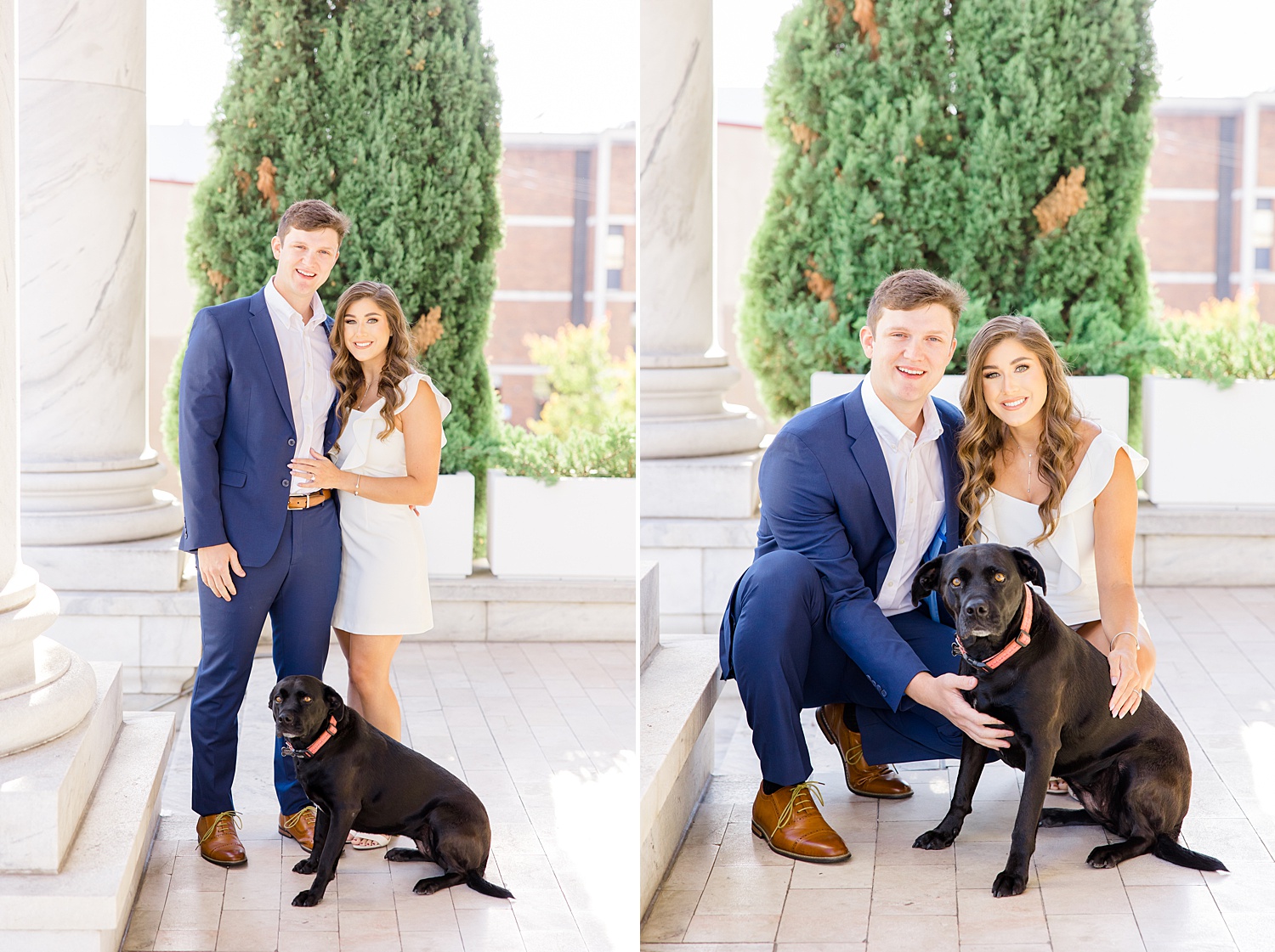 engaged couple with their dog during engagement session 