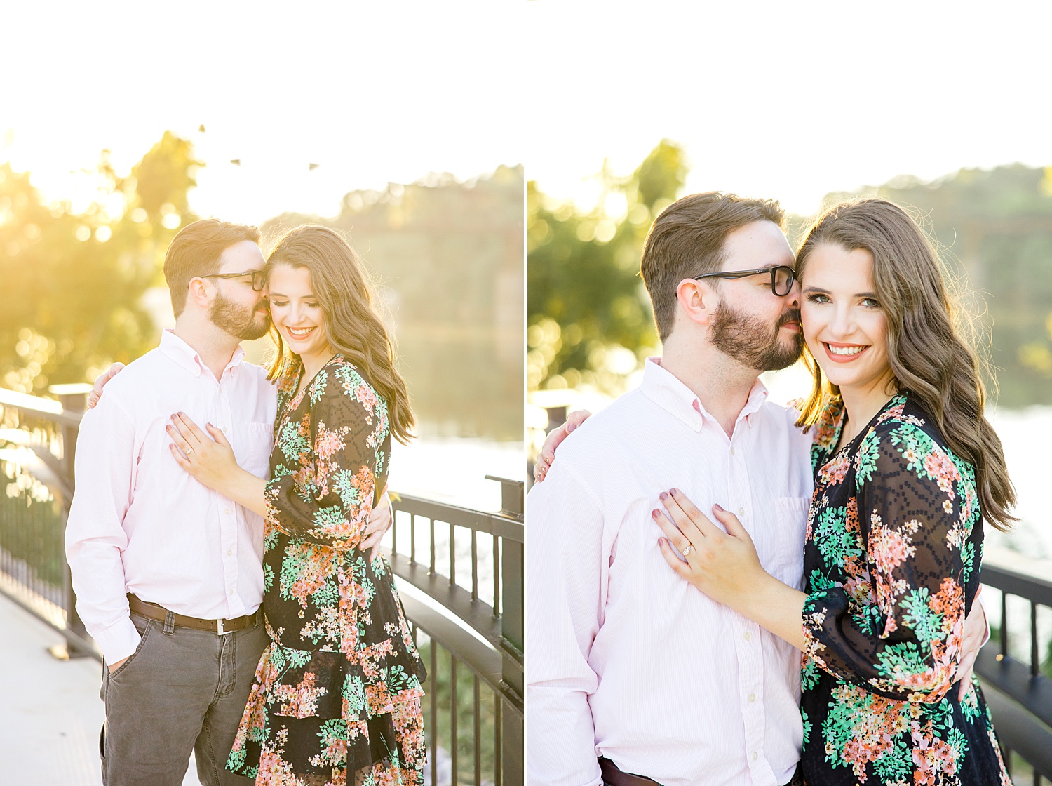 sunset engagement portraits at Riverwalk and Capitol Park in Tuscaloosa, Alabama