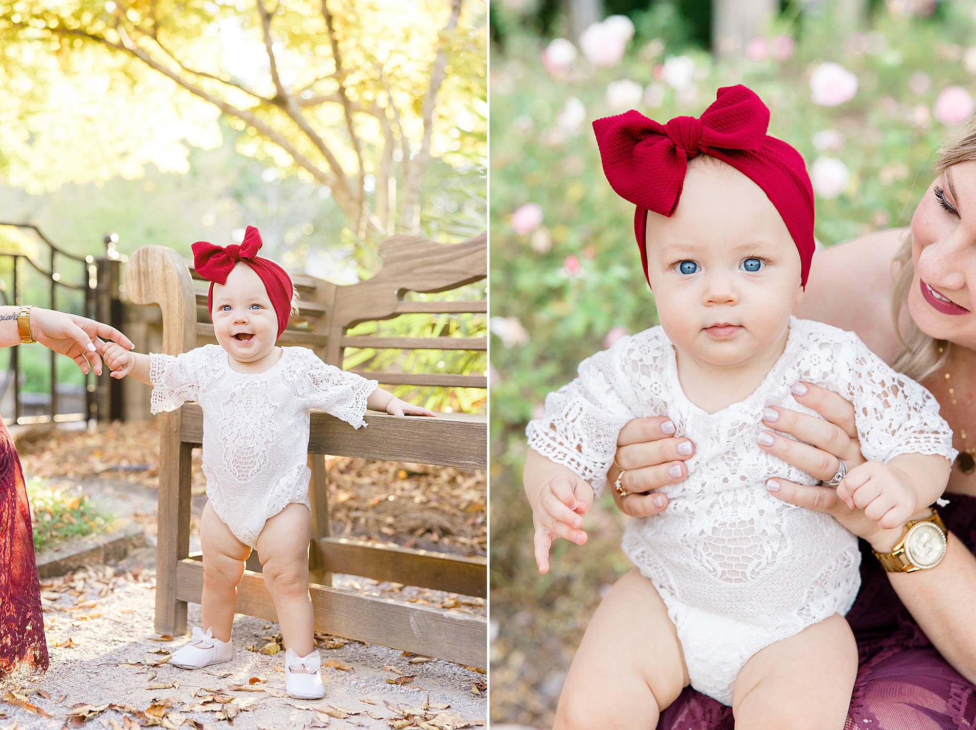 little girl with red bow headband