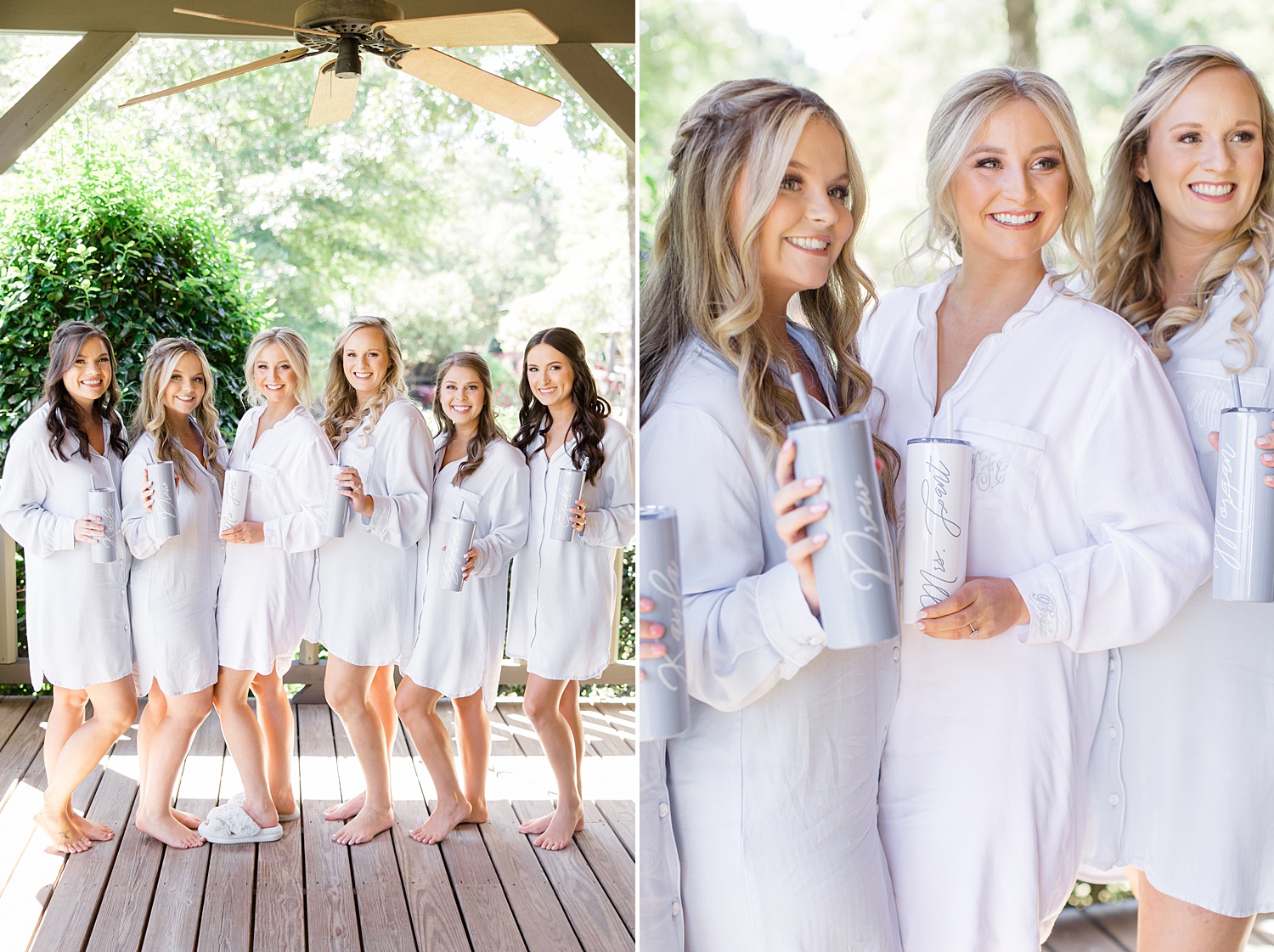 bridesmaids and bride in matching robes