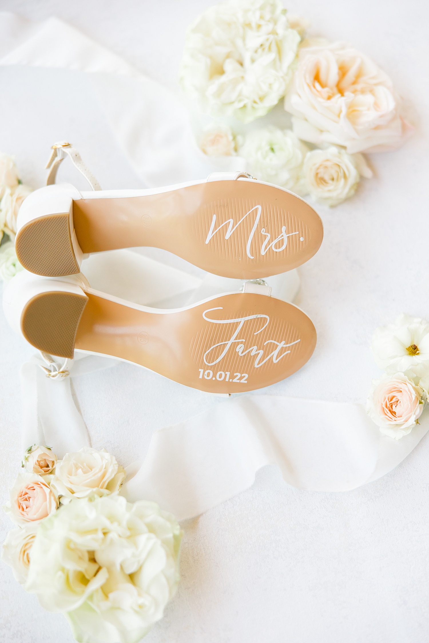 bottom of bride's customized shoes 