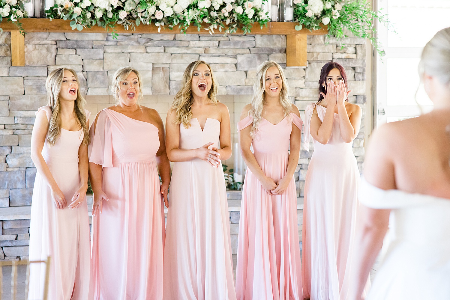 bridesmaids reaction to first look with bride