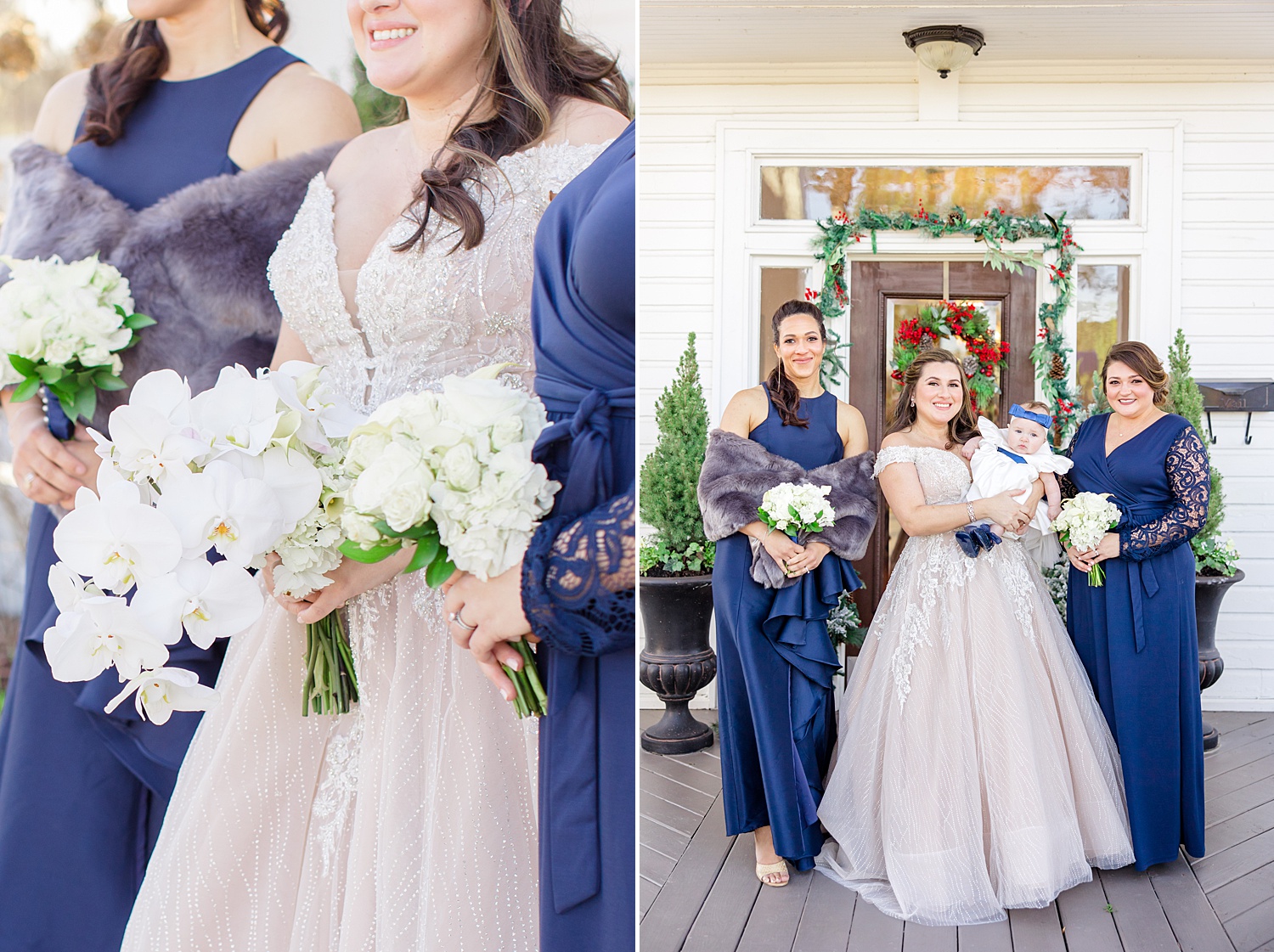 bride with bridesmaids and daughter