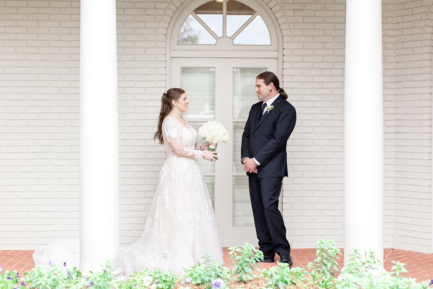 couple share first look on wedding day at Vestavia Country Club