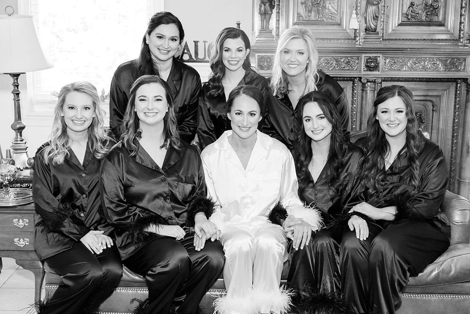bride with bridesmaids in matching robes