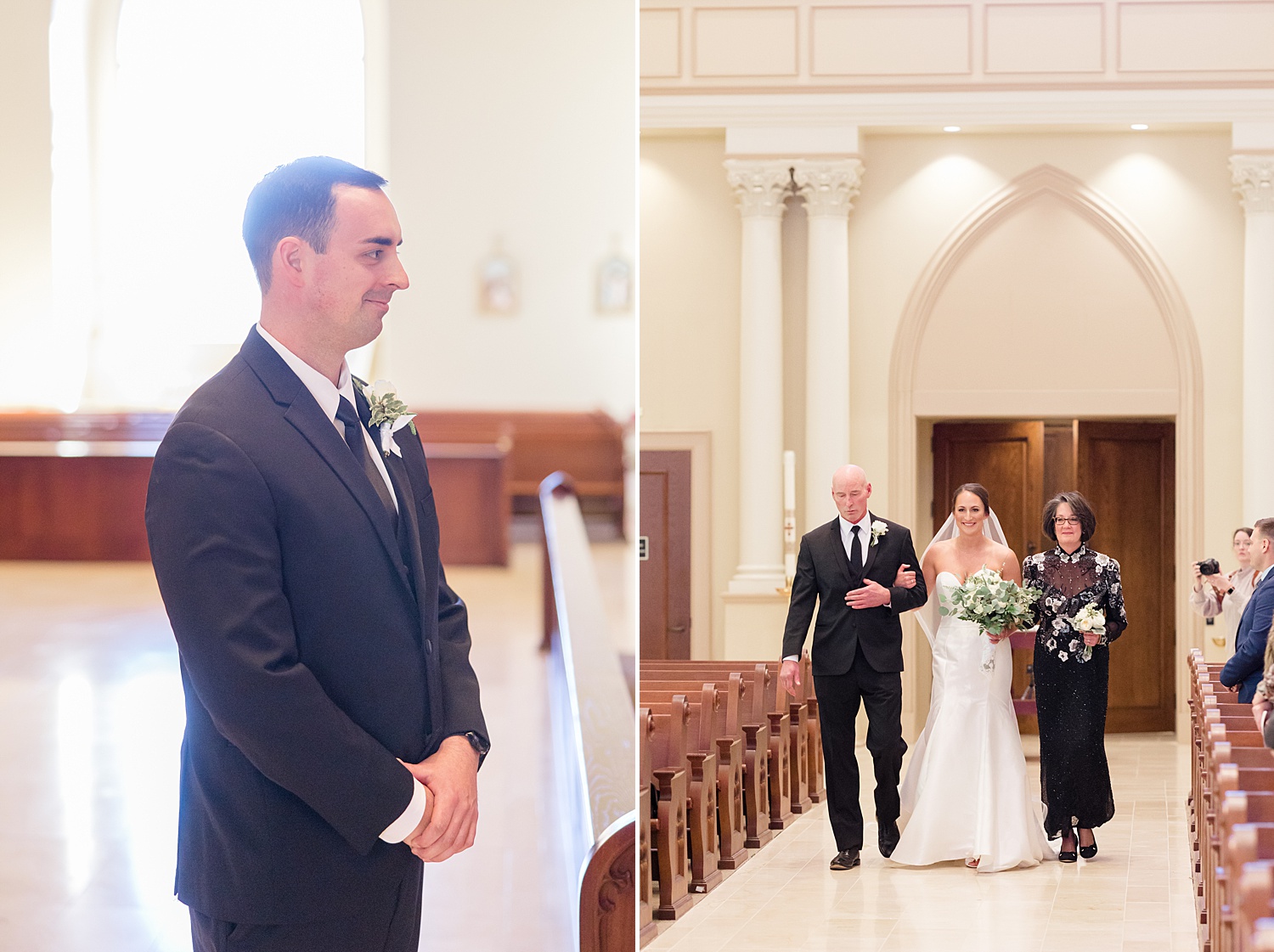 groom waits for bride at altar