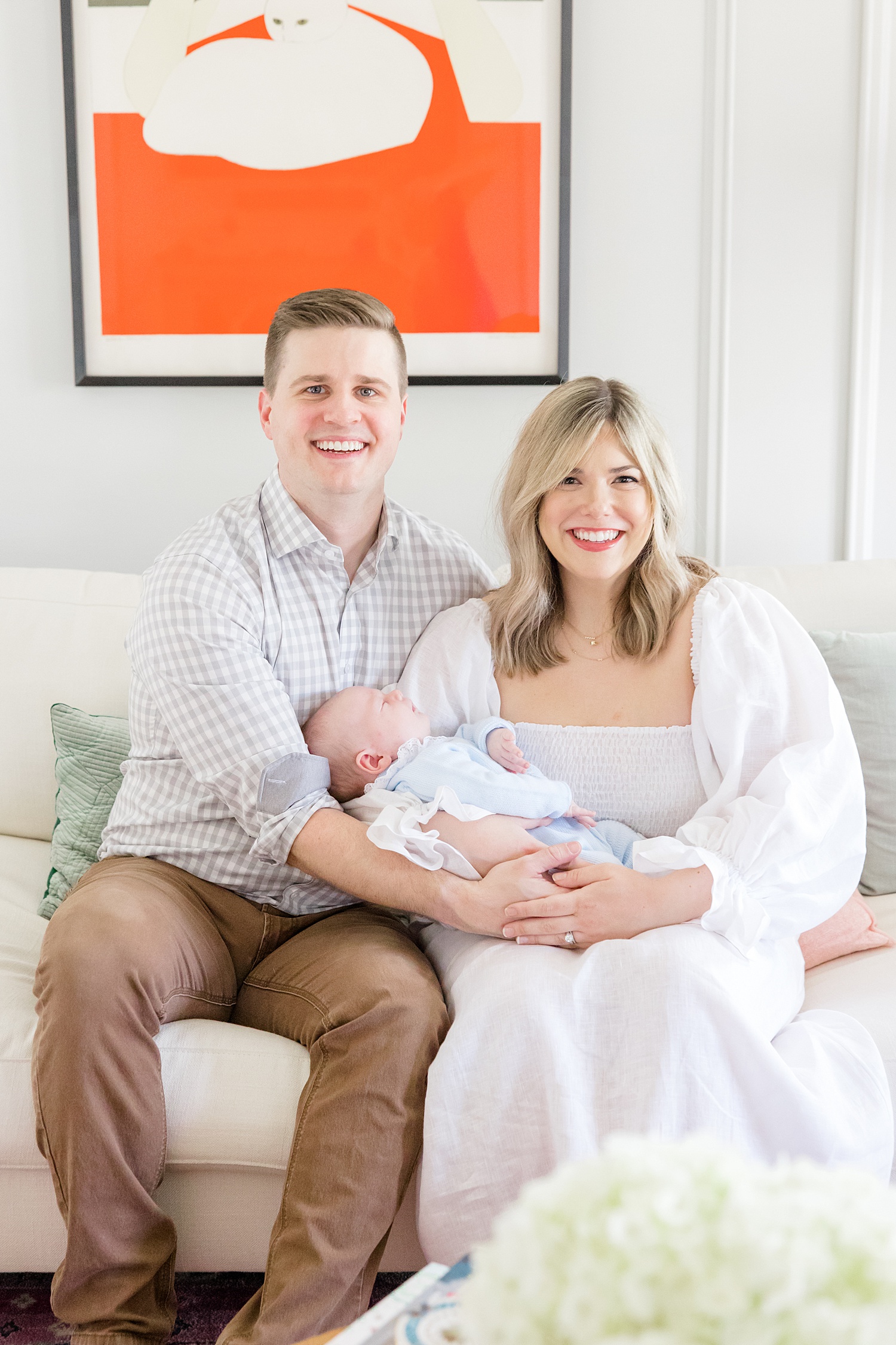 parents hold baby boy during Mountain Brook Alabama At-Home Newborn Session