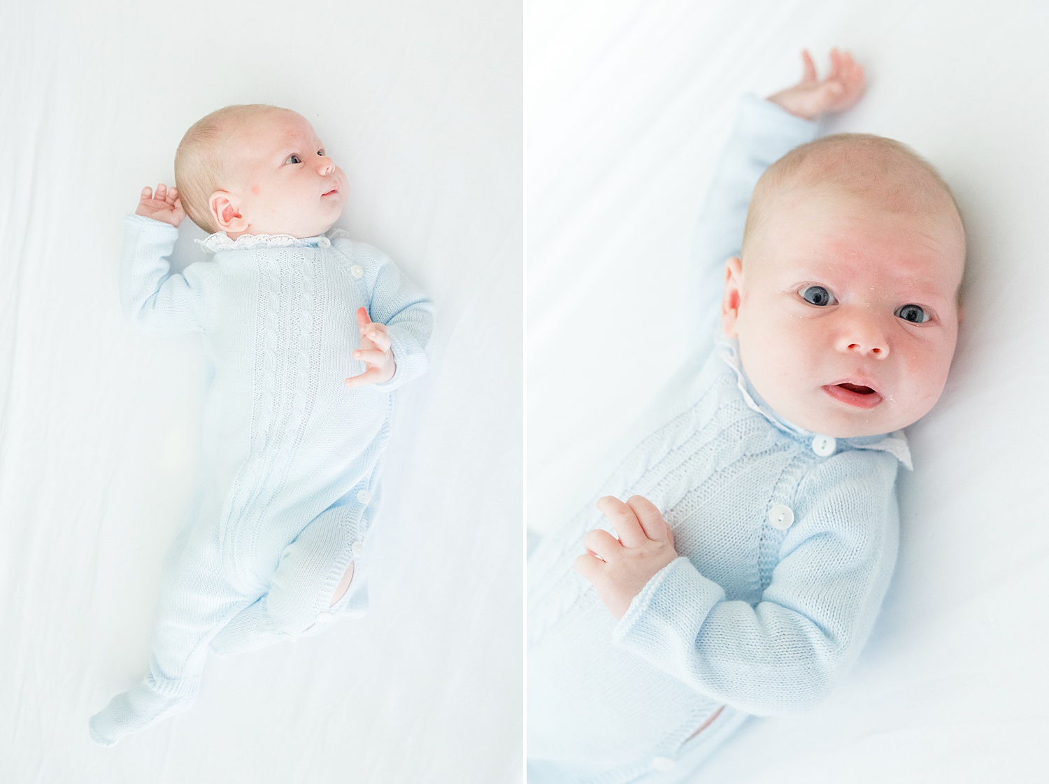 newborn boy in blue outfit from Mountain Brook Alabama At-Home Newborn Session