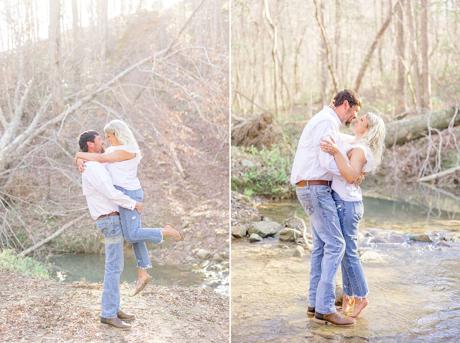 couple kiss during Scenic Birmingham Engagement Session