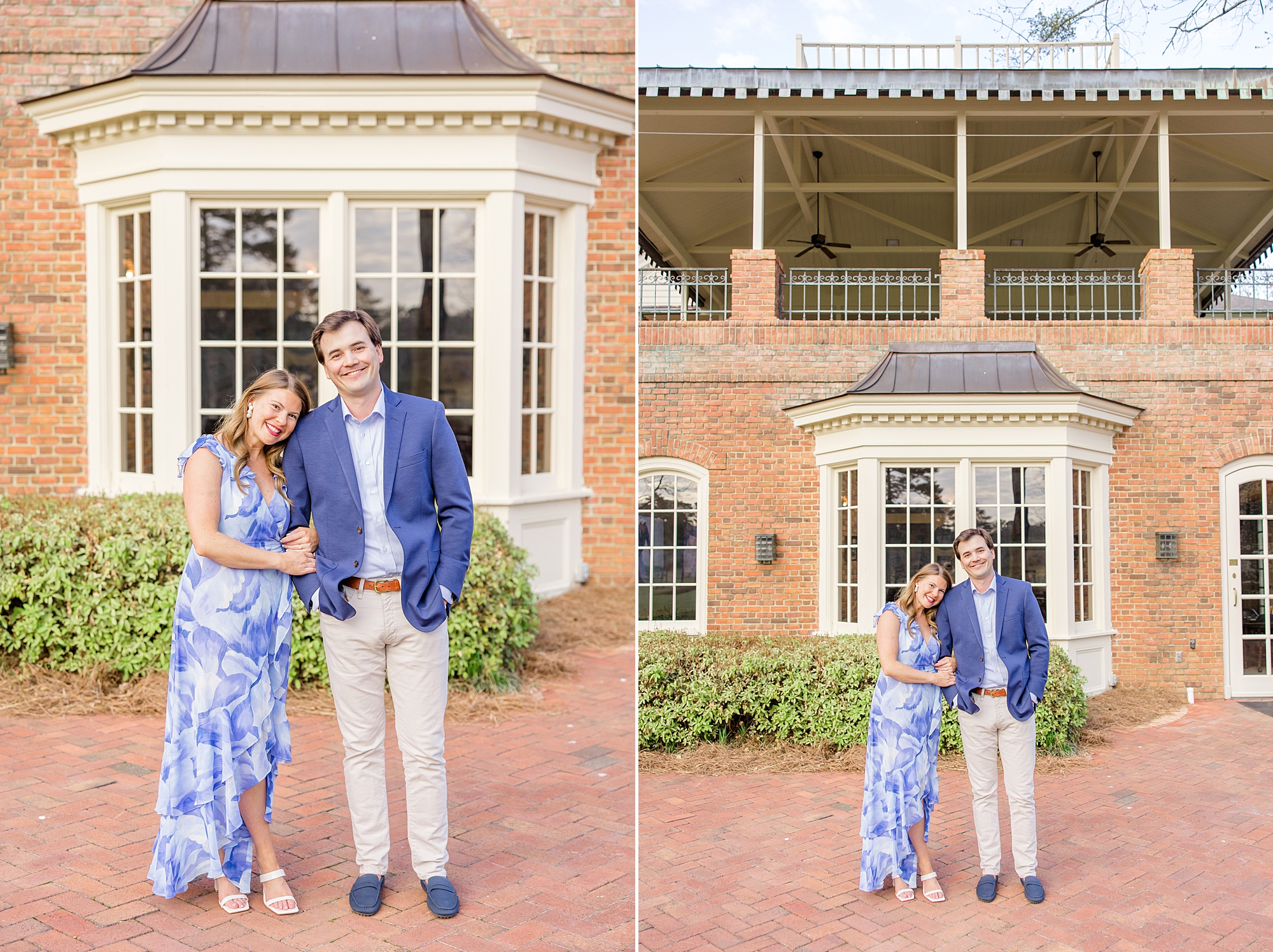 couple in front of club house at Shoal Creek Golf and Country Club