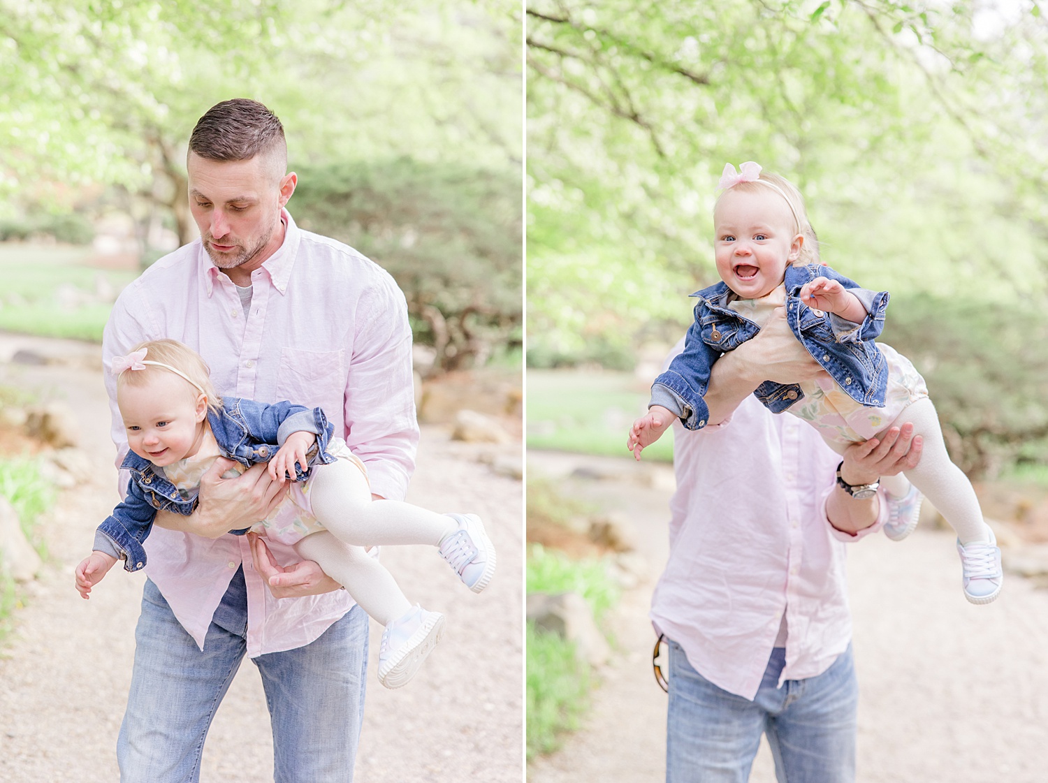 dad holds his daughter swinging her around during maternity portaits