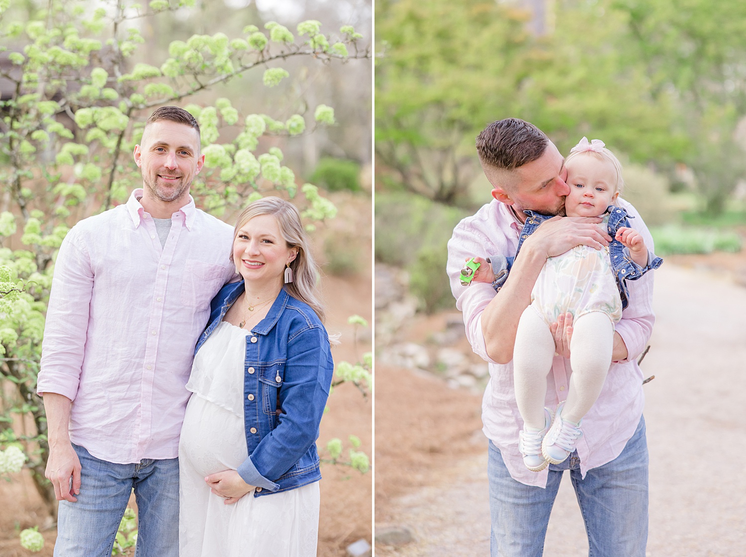Spring Botanical Garden Maternity portraits of soon to be family of four  