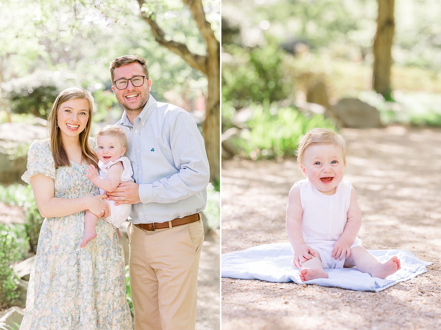 parents hold their baby girl during Spring Mini Sessions at Birmingham Botanical Gardens