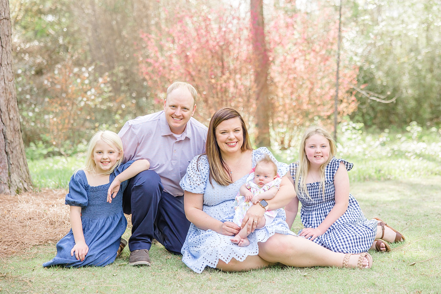 family of five during Spring Mini Sessions at Birmingham Botanical Gardens